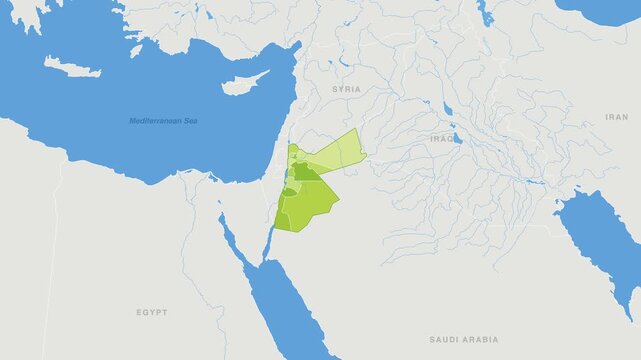 Jordan political map zoom animation over Western Asia 4K