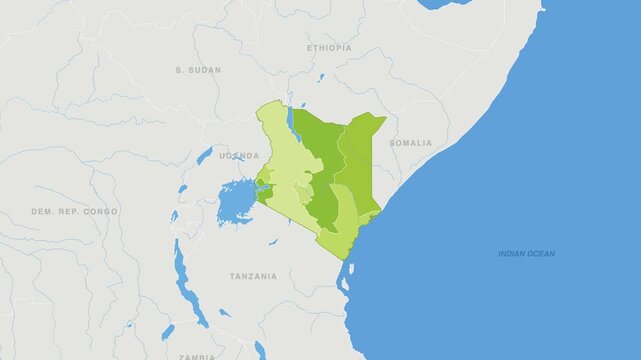 Kenya political map zoom animation over Eastern Africa 4K