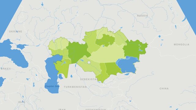 Kazakhstan political map zoom animation over Central Asia 4K