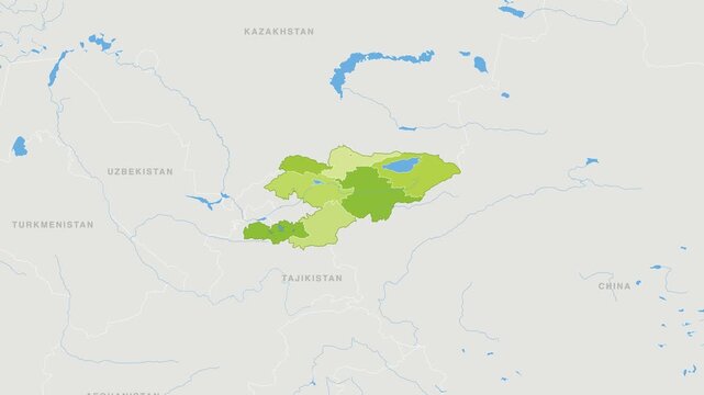 Kyrgyzstan political map zoom animation over Central Asia 4K