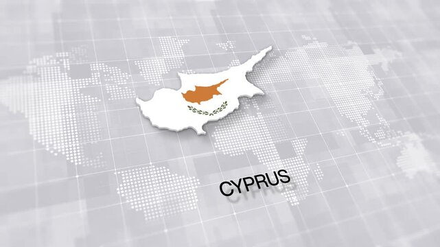 Cyprus map with national flag on white digital world map background, global political, geographic border for international news concept with minimal background
