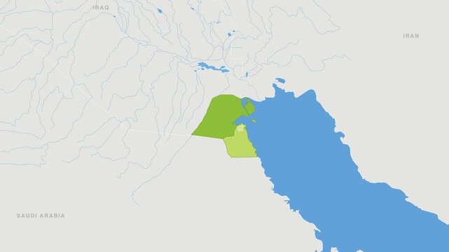 Kuwait political map zoom animation over Western Asia 4K