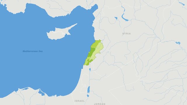 Lebanon political map zoom animation over Western Asia 4K