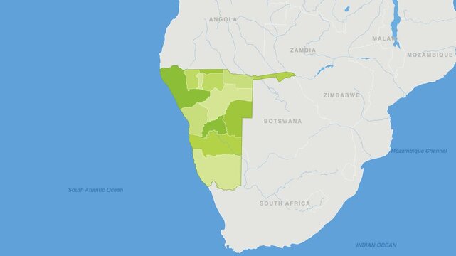 Namibia political map zoom animation over Southern Africa 4K