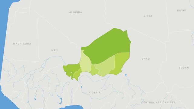 Niger political map zoom animation over Western Africa 4K