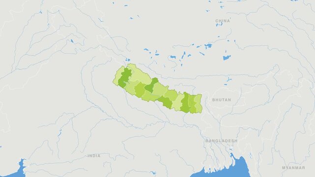 Nepal political map zoom animation over Southern Asia 4K