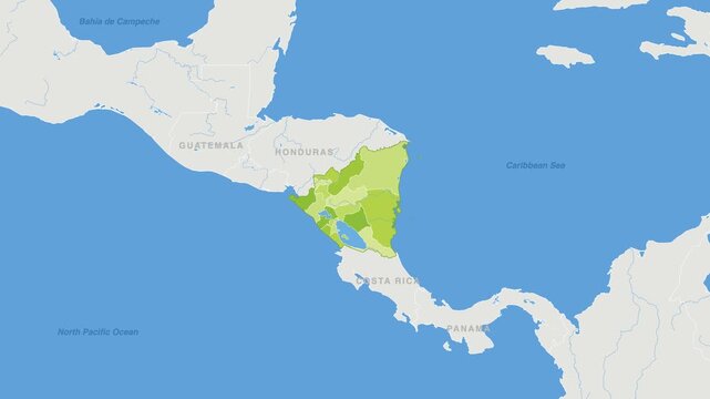 Nicaragua political map zoom animation over Central America 4K