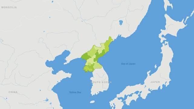 North Korea political map zoom animation over Eastern Asia 4K