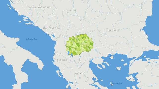 North Macedonia political map zoom animation over Southern Europe 4K