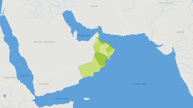 Oman political map zoom animation over Western Asia 4K