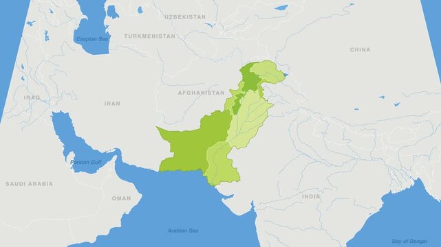 Pakistan political map zoom animation over Southern Asia 4K