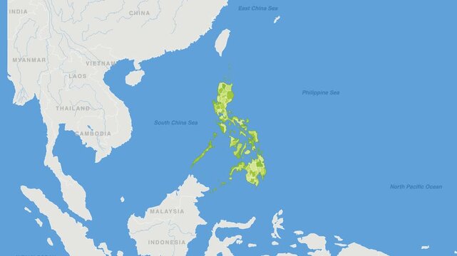 Philippines political map zoom animation over South-Eastern Asia 4K