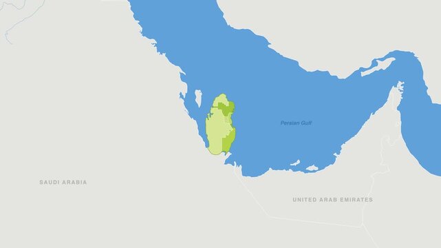 Qatar political map zoom animation over Western Asia 4K