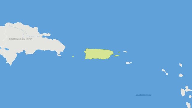 Puerto Rico political map zoom animation over Caribbean 4K