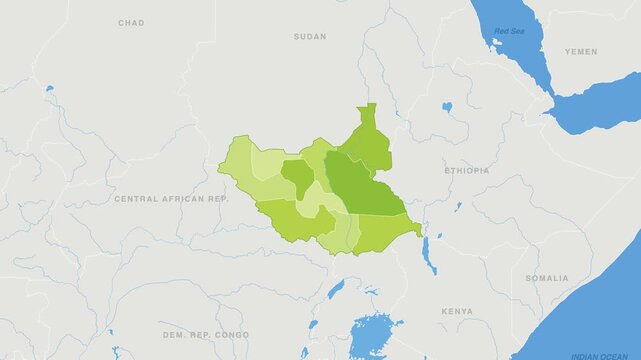 South Sudan political map zoom animation over Eastern Africa 4K