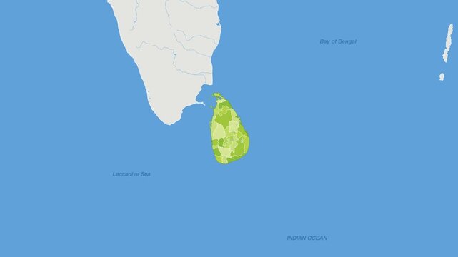 Sri Lanka political map zoom animation over Southern Asia 4K