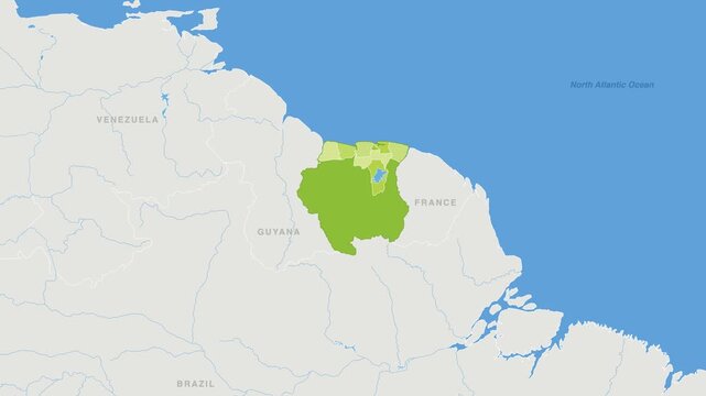 Suriname political map zoom animation over South America 4K
