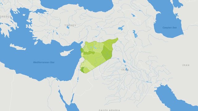 Syria political map zoom animation over Western Asia 4K