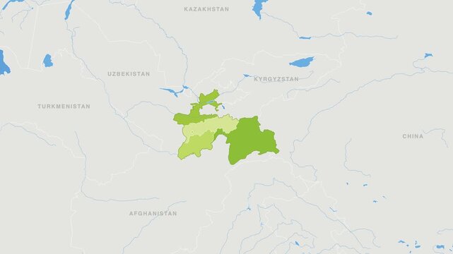 Tajikistan political map zoom animation over Central Asia 4K