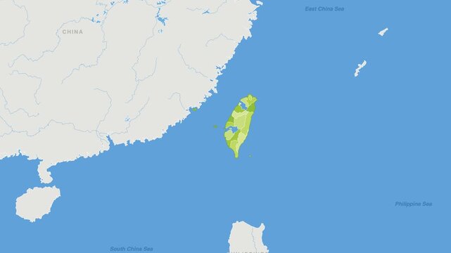 Taiwan political map zoom animation over Eastern Asia 4K