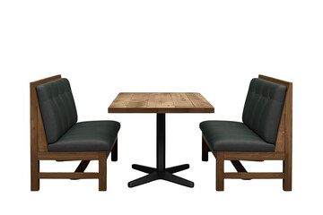 Fototapeta premium Four dining chairs arranged around a square wooden table