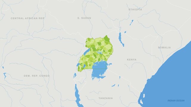 Uganda political map zoom animation over Eastern Africa 4K