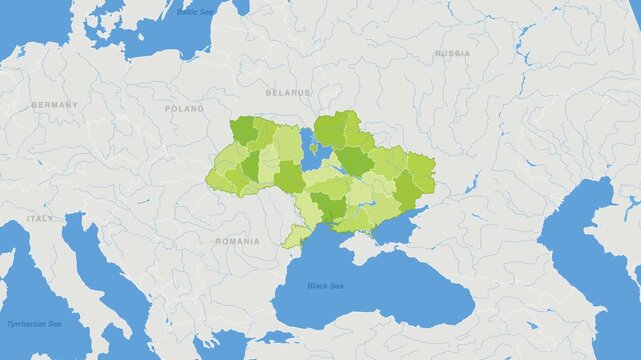 Ukraine political map zoom animation over Eastern Europe 4K