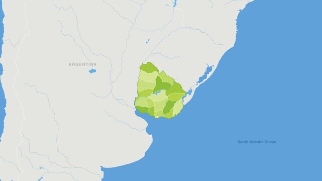 Uruguay political map zoom animation over South America 4K