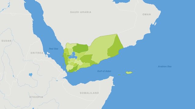Yemen political map zoom animation over Western Asia 4K