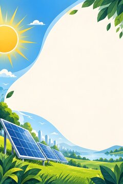 Solar Panels in Green Landscape with Sustainable Renewable Energy Concept