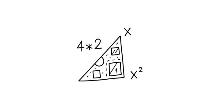 Hand Drawn Triangle with Mathematical Symbols and Equations Isolated on Transparent Background