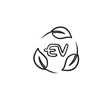 EV Eco Friendly Leaf Recycle Symbol Line Art Icon 