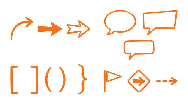 Orange Hand Drawn Vector Arrows Speech Bubbles Brackets and Infographic Elements Set