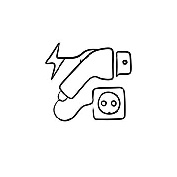 EV Charging Handle and Power Wall Socket Line Art Icon 