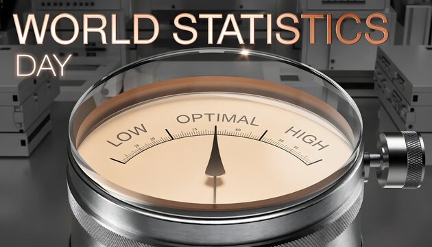 Analog gauge showing optimal level for world statistics day concept