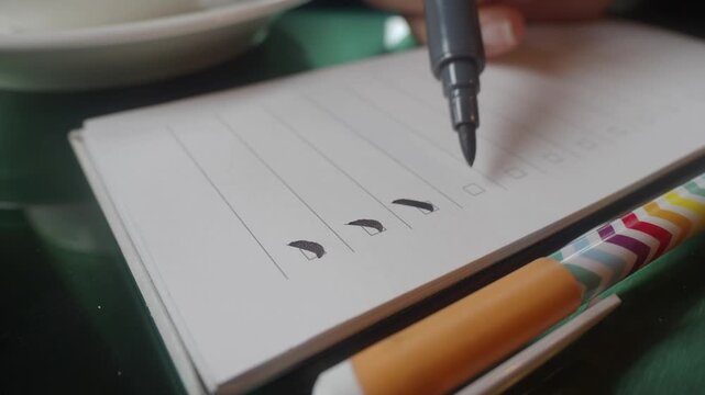 Handwriting checkmarks on a to do list, close up shot of pen marking checklist items