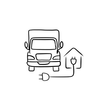 Electric Truck Home Charging Line Art Icon for Eco Transport 