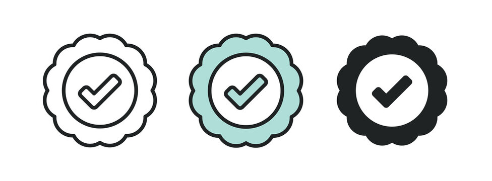Quality badge line and solid icon. Multi series icon. Web minimal icon
