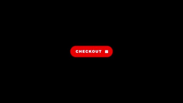 Animated checkout button loop with glowing red design and shopping cart icon for ecommerce shop on dark background in 4K resolution.