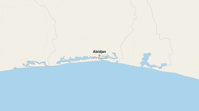 Abidjan C&ocirc;te D'Ivoire city map zoom animation 4K