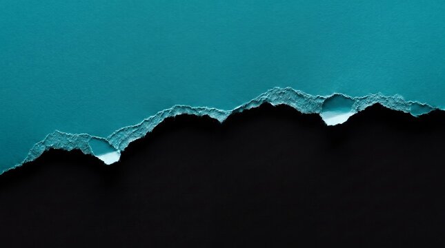 Torn blue paper reveals a solid black background underneath creating a sharp horizontal divider with textured edges.