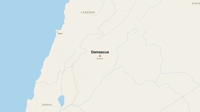 Damascus Syria city map zoom animation 4K