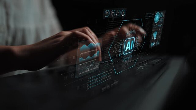 Futuristic Interaction with Artificial Intelligence Data Visualization and User Interface Concept in a Dark Environment Sigmoid