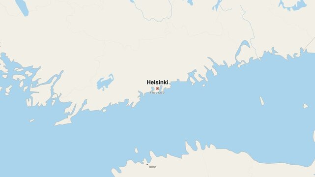 Helsinki Finland city map zoom animation 4K