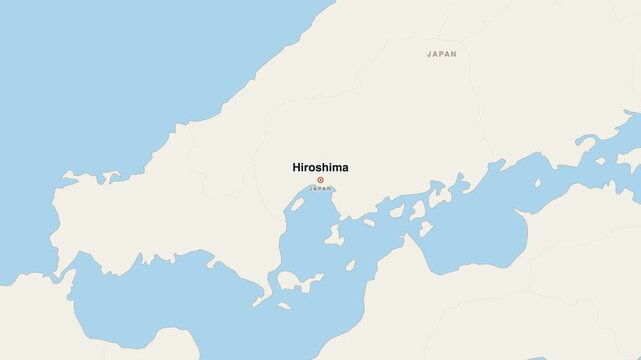 Hiroshima Japan city map zoom animation 4K