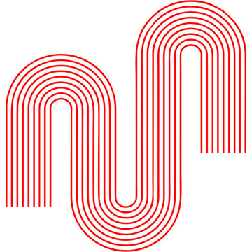Red curved parallel line pattern on grey background