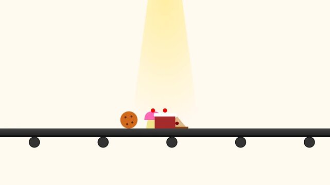 Minimalist Motion Graphics of Assorted Sweets on a Conveyor Belt for National Dessert Month Event