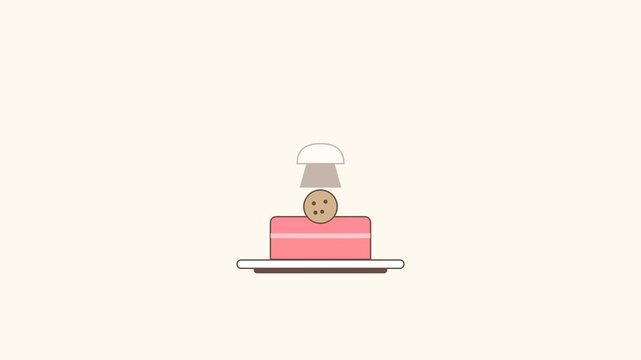 Minimalist Flat Animation of a Pink Layered Cake with Cookie Topping for Dessert Month Celebration