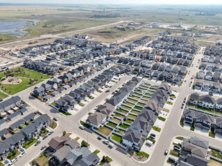 Fototapeta premium Brighton suburban neighborhood aerial shot, Clavet, Alberta