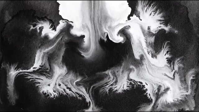 Abstract black and white ink spreading on paper texture background loop video footage